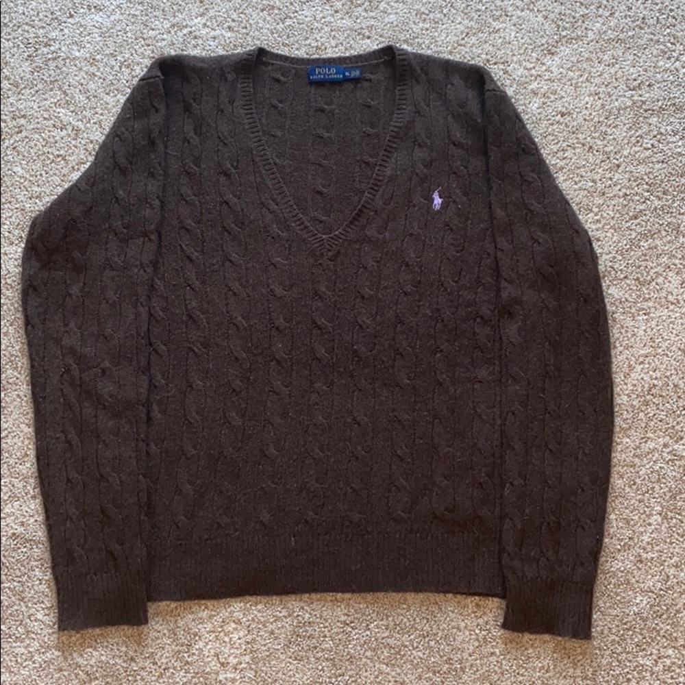 Cable wool cashmere sweater brown size XL